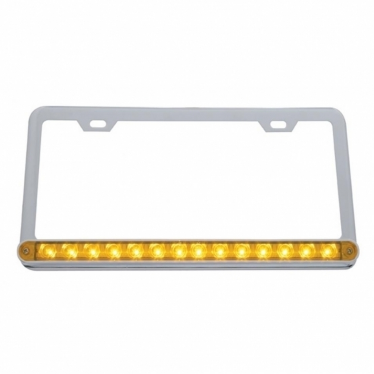 Chrome License Plate Frame With 14 LED 12" Light Bar - Amber LED/Amber Lens