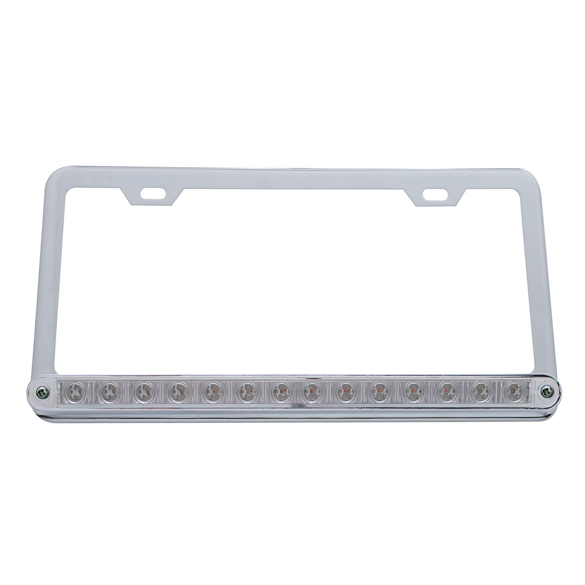 Chrome License Plate Frame With 14 LED 12" Light Bar - Amber LED/Clear Lens
