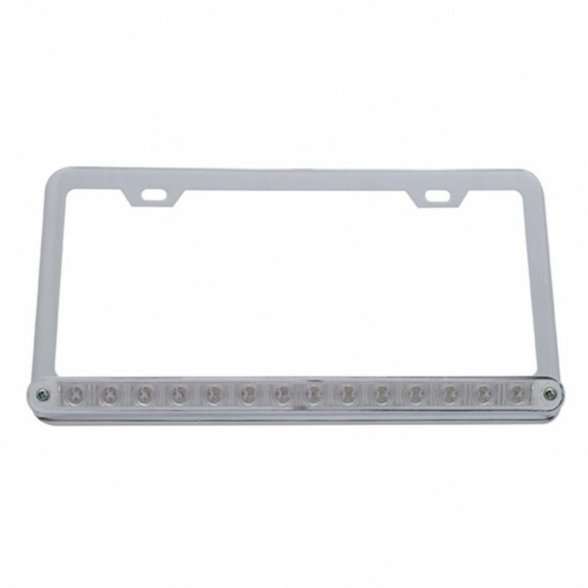 Chrome License Plate Frame With 14 LED 12" Light Bar - Red LED/Clear Lens