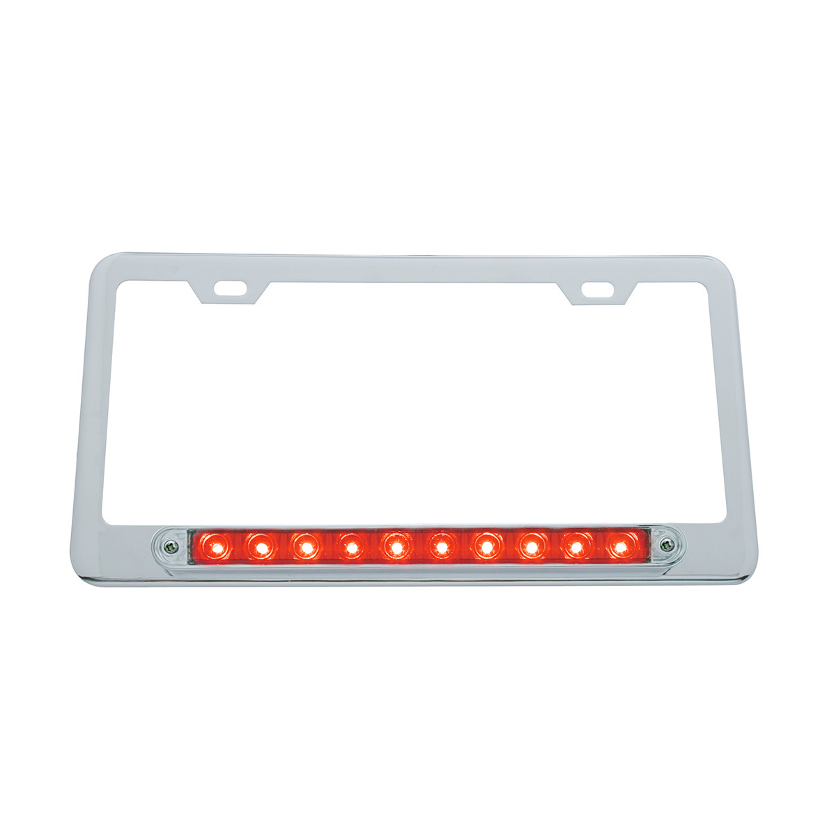 Chrome License Plate Frame With 10 LED 9" Light Bar - Red LED/Clear Lens