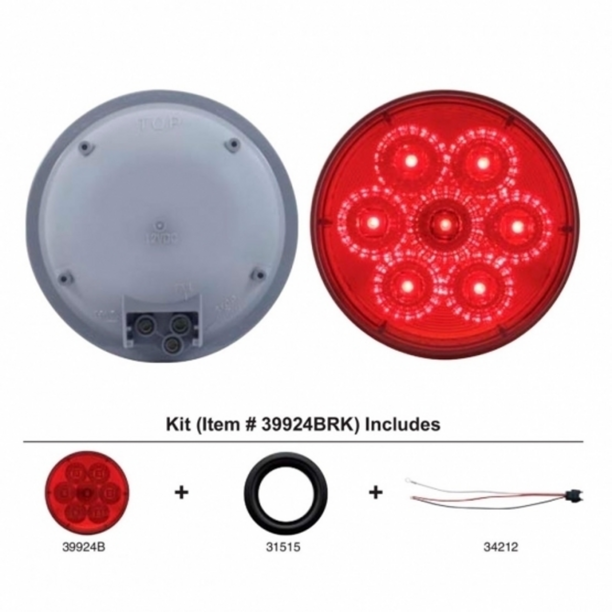 7 LED 4" Round Reflector Light Kit (Stop, Turn & Tail) - Red LED/Red Lens