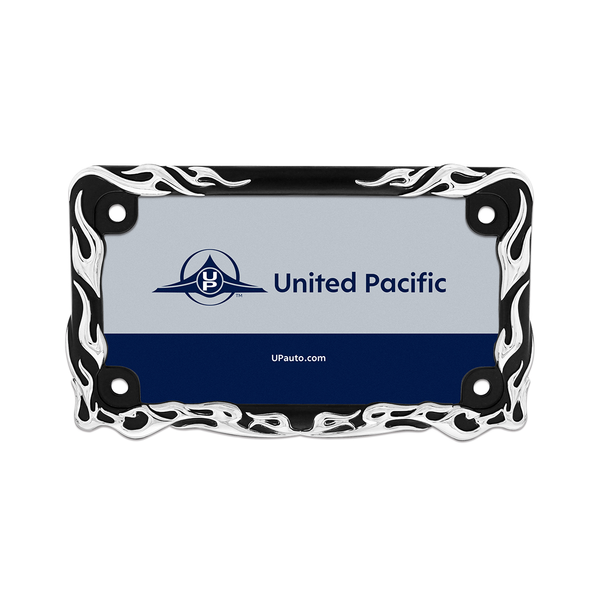 Motorcycle License Plate Frame - Chrome Flame/Black Frame