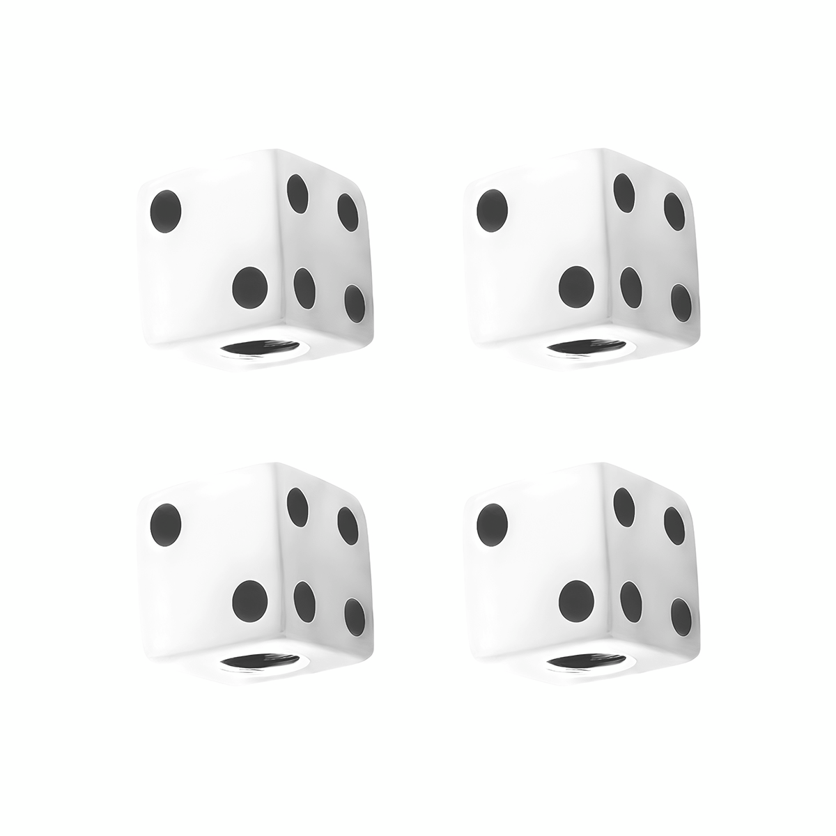 White Dice Valve Caps With Black Dots (Set of 4)