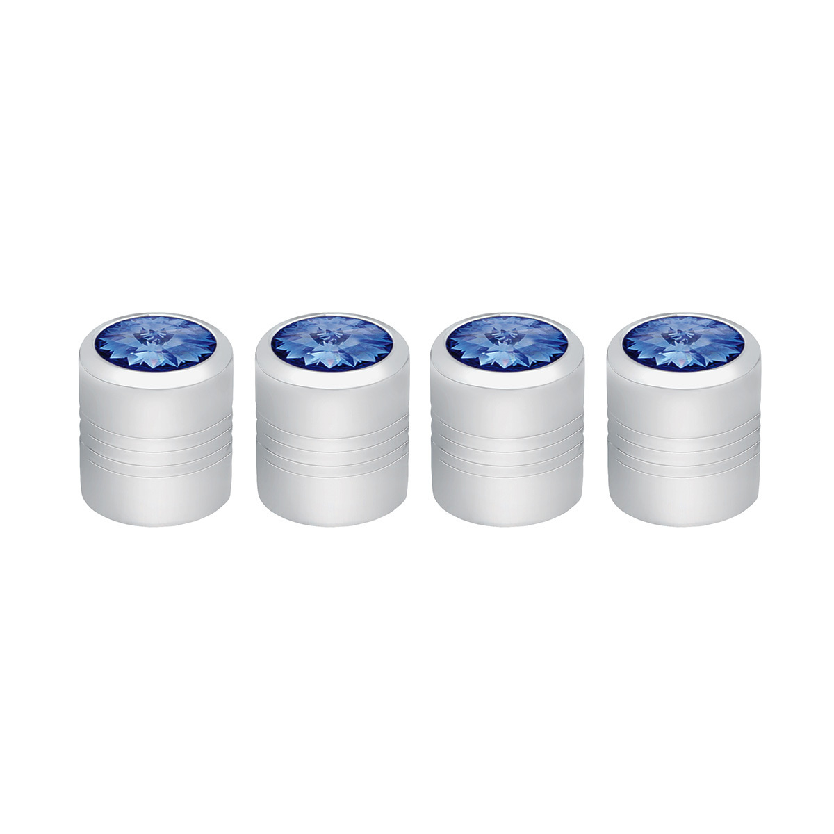 Chrome Round Valve Caps With Blue Crystal (4-Pack)