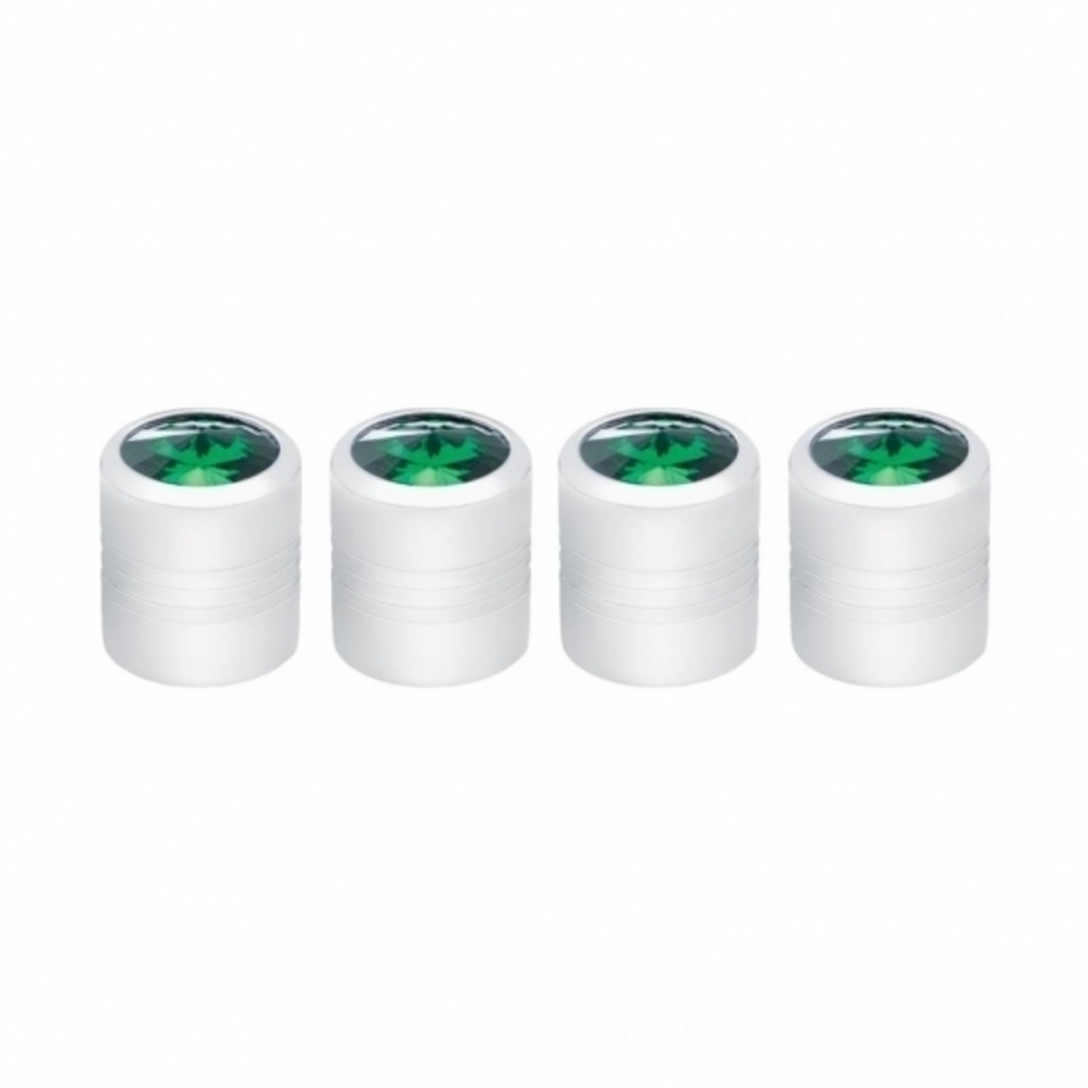 Chrome Round Valve Caps With Green Crystal (4-Pack)