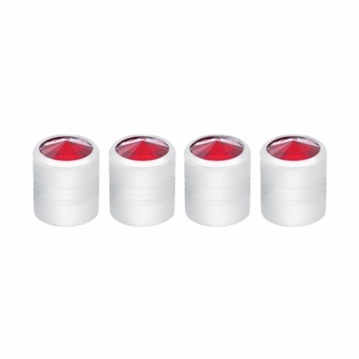 Chrome Round Valve Caps With Red Crystal (4-Pack)