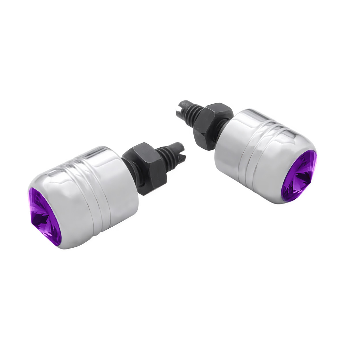 Chrome Aluminum License Plate Fastener With Purple Crystal (2-Pack)