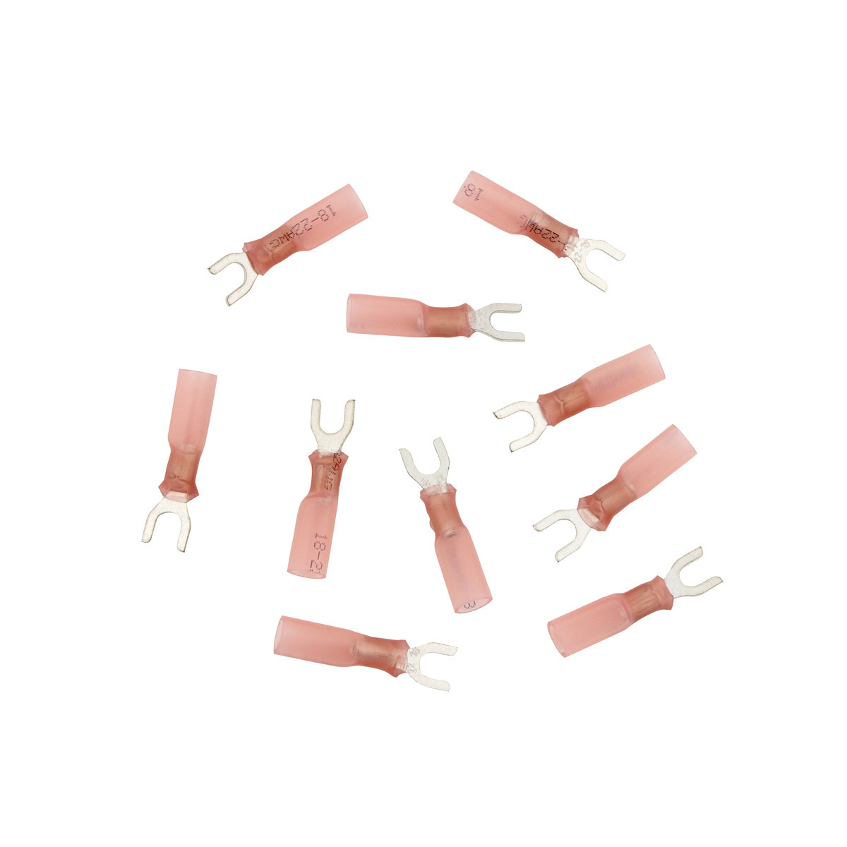 22-18 AWG #8 Stud CS Heat Shrink Spade Terminal - Red (10-Pack)