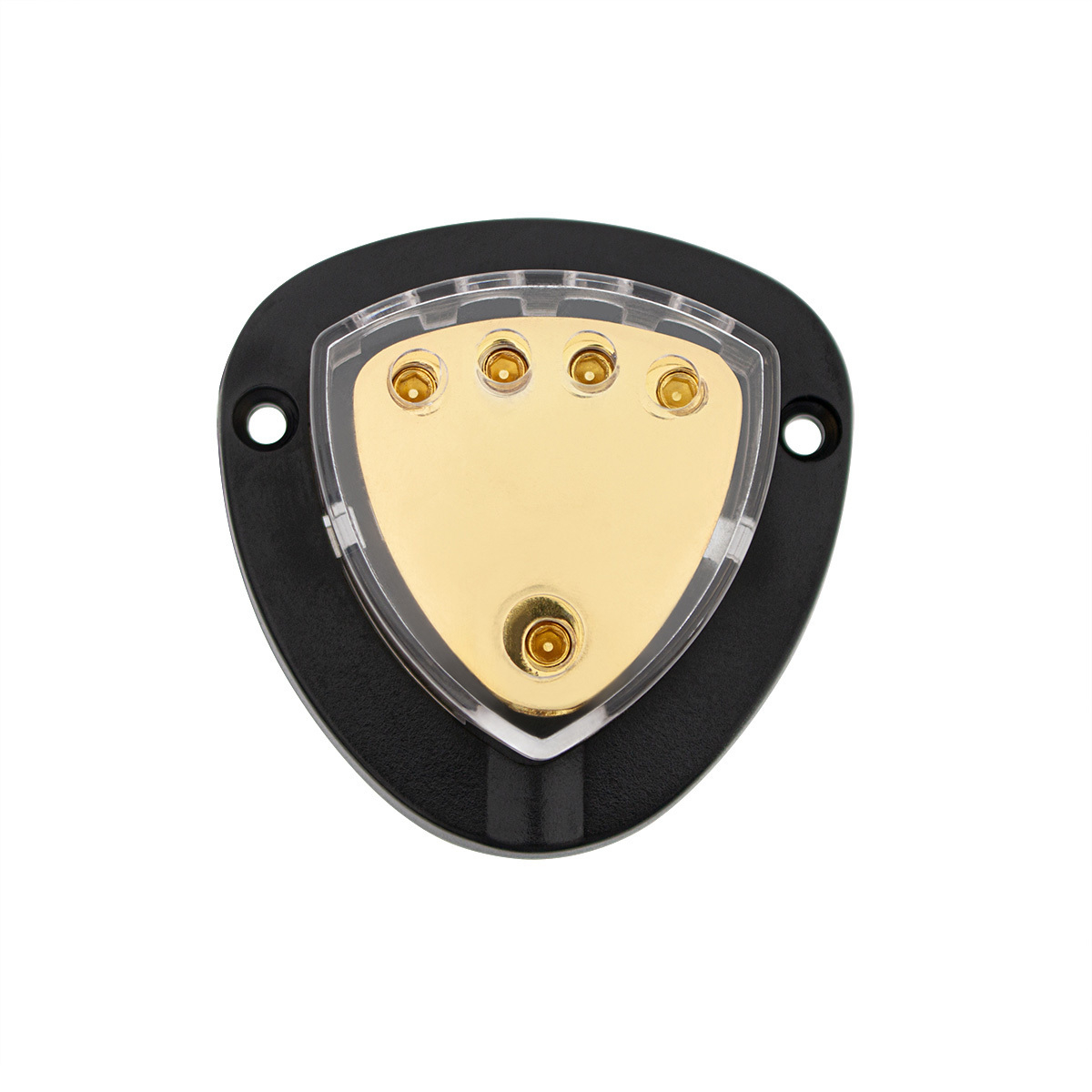 Gold Distribution Block with (1) 4 AWG input and (4) 8 AWG outputs, Triangular Shape 1 Pc.