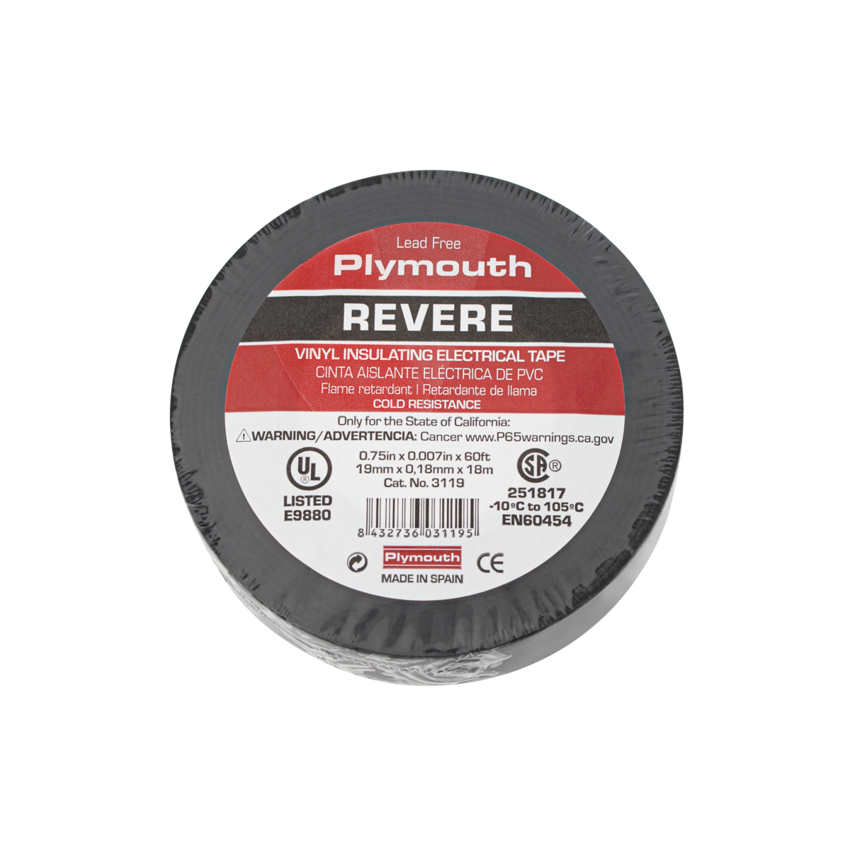 Vinyl Electrical Tape - Black .75"X.007"X60Ft 1 Roll