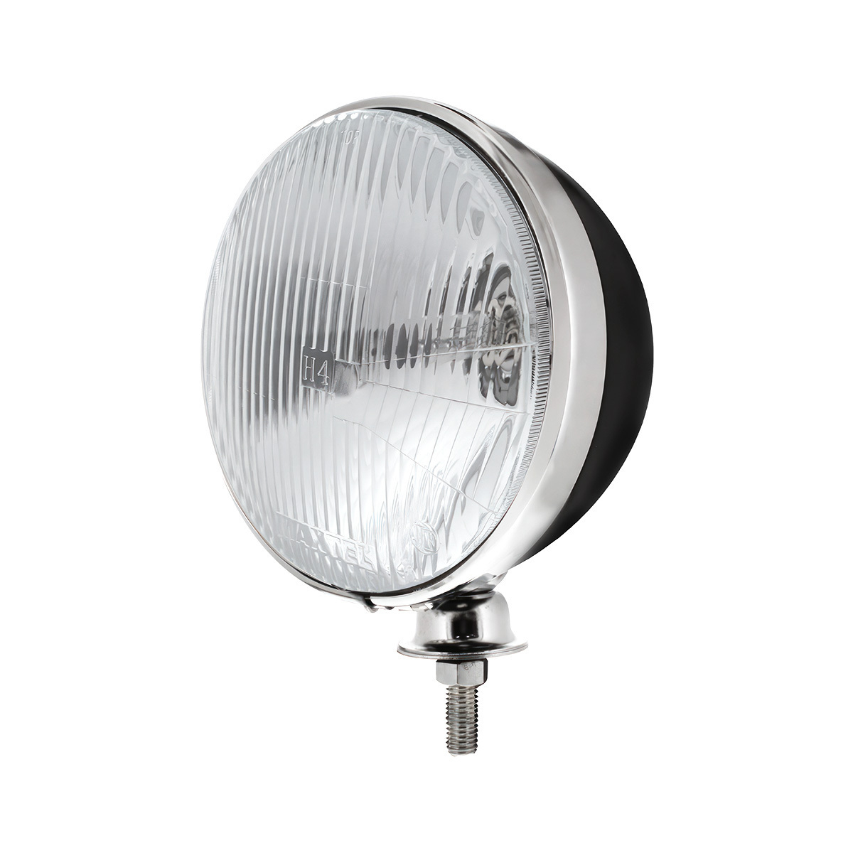 7" Black Dietz Style Headlight Housing & Chrome Rim With 12 Volt Flat H4 Halogen Bulb (Pair)