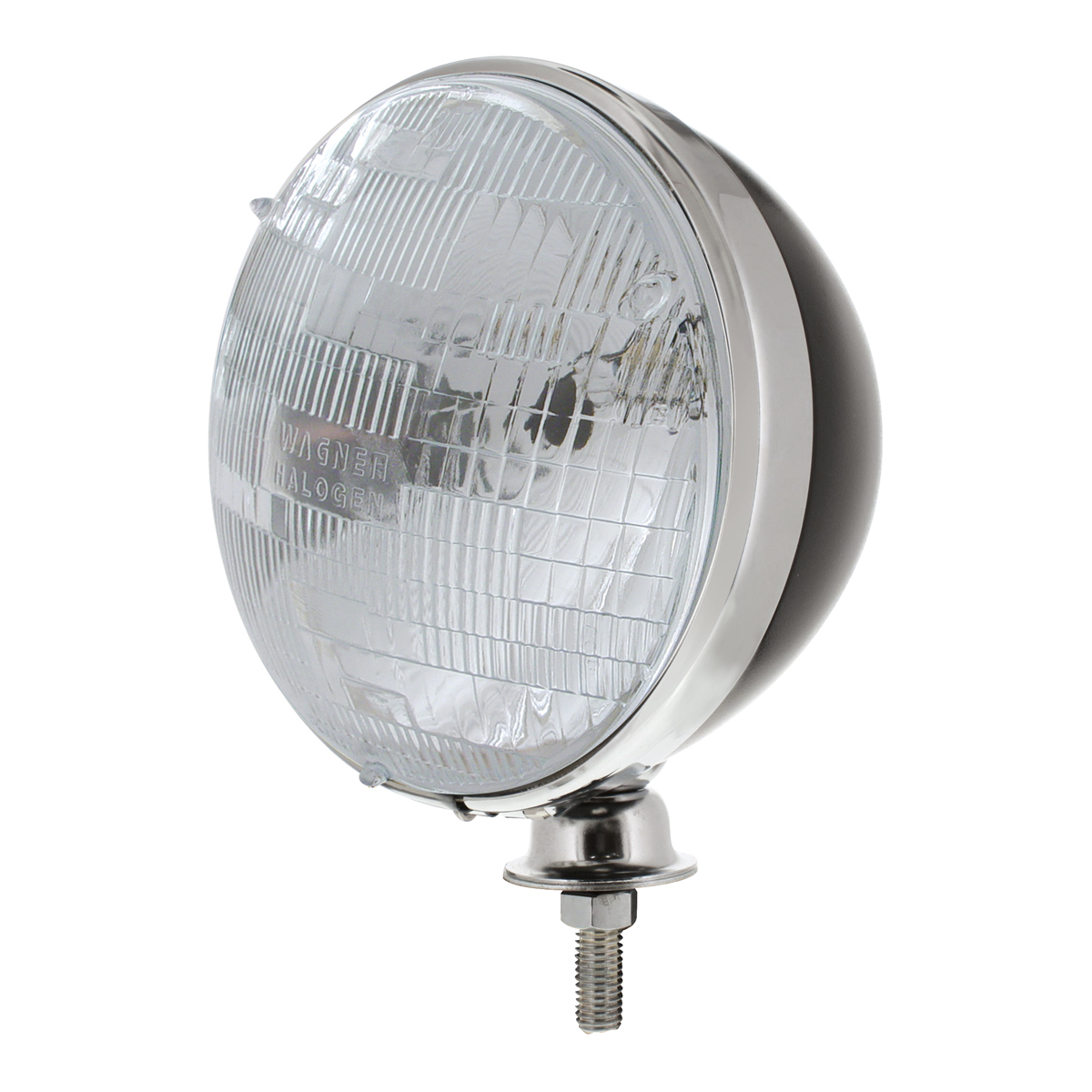 7" Black Dietz Style Headlight Housing & Chrome Rim With 12 Volt H6024 Halogen Seal Beam Bulb (Pair)