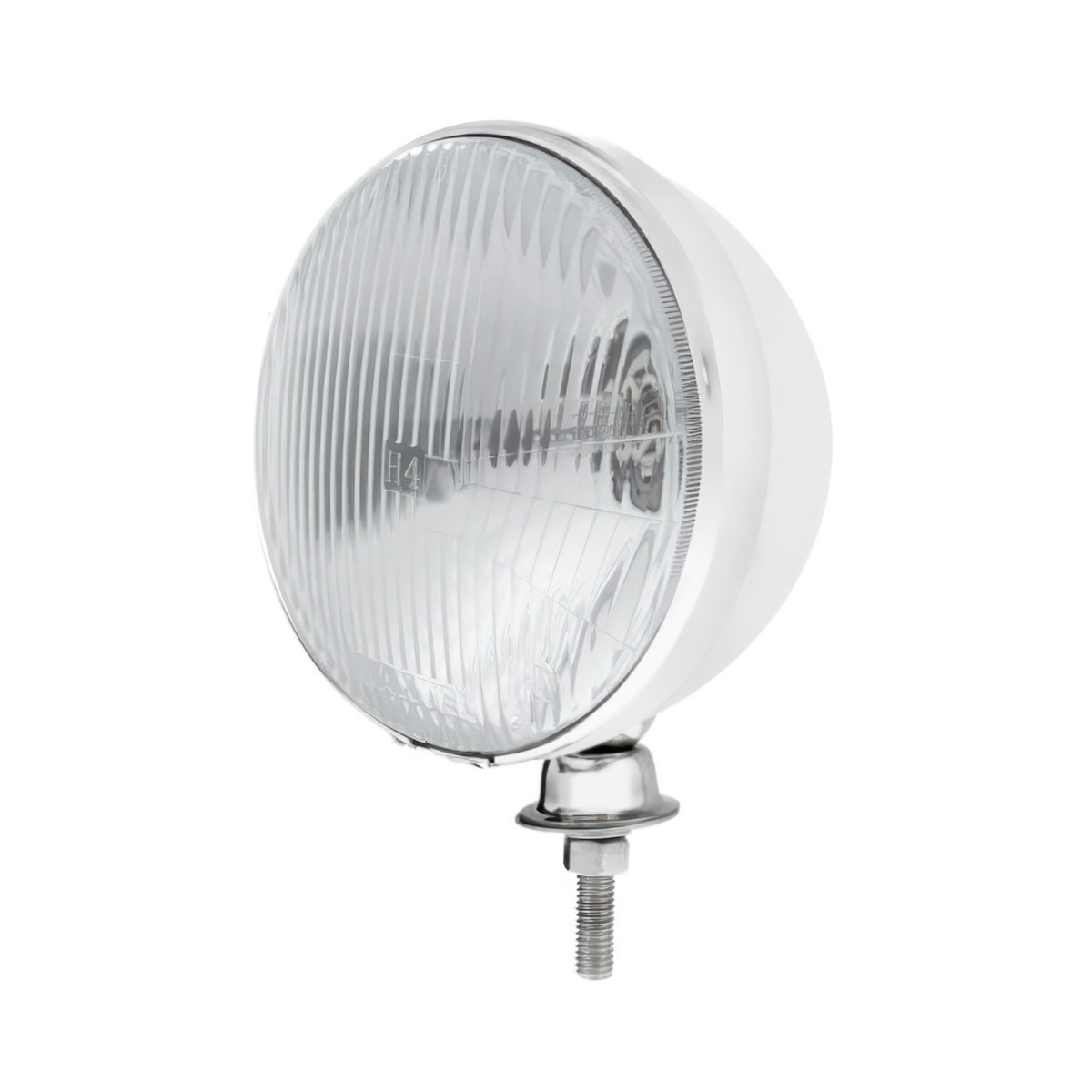 7" Stainless Dietz Style Headlight With 12 Volt Flat H4 Halogen Bulb (Pair)