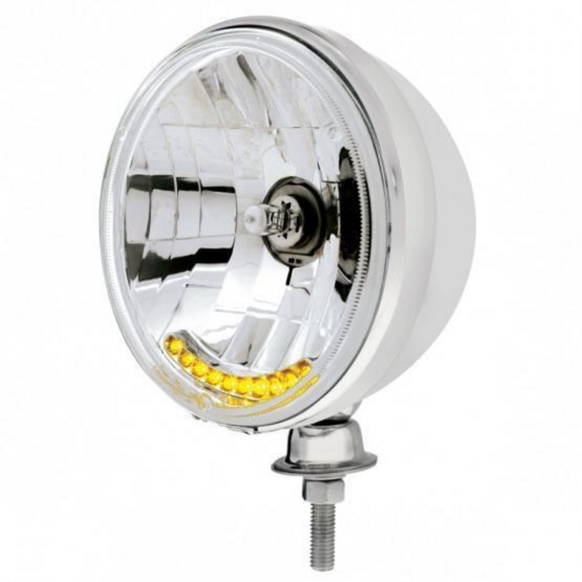7" Stainless Dietz Style Headlight With 12 Volt Crystal Halogen Bulb & 10 Amber LED (Pair)