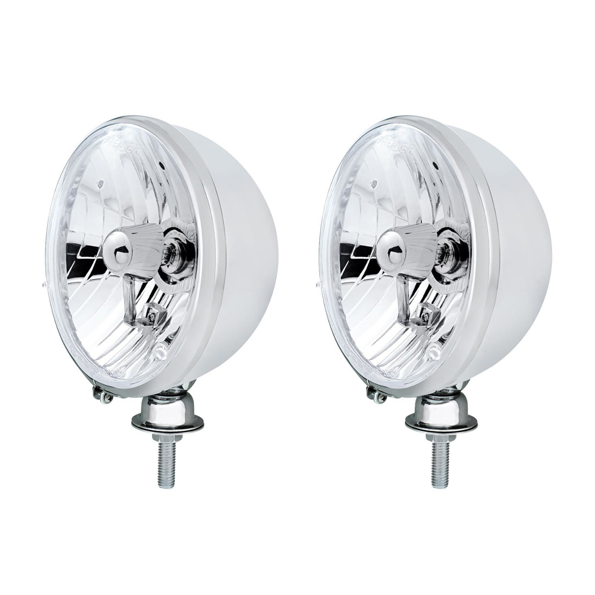 7" Chrome Kingbee Style 12V Headlight With H4 Crystal Halogen Bulbs (Pair)