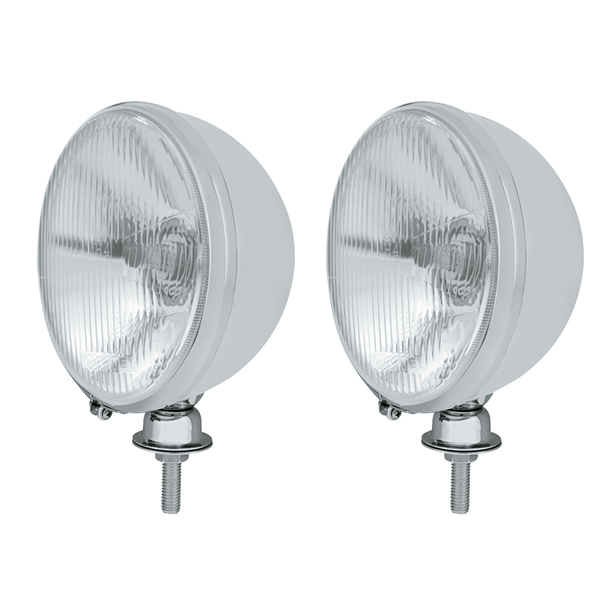 7" Chrome Kingbee Style 12V Headlight With Flat Halogen H4 Bulb (Pair)