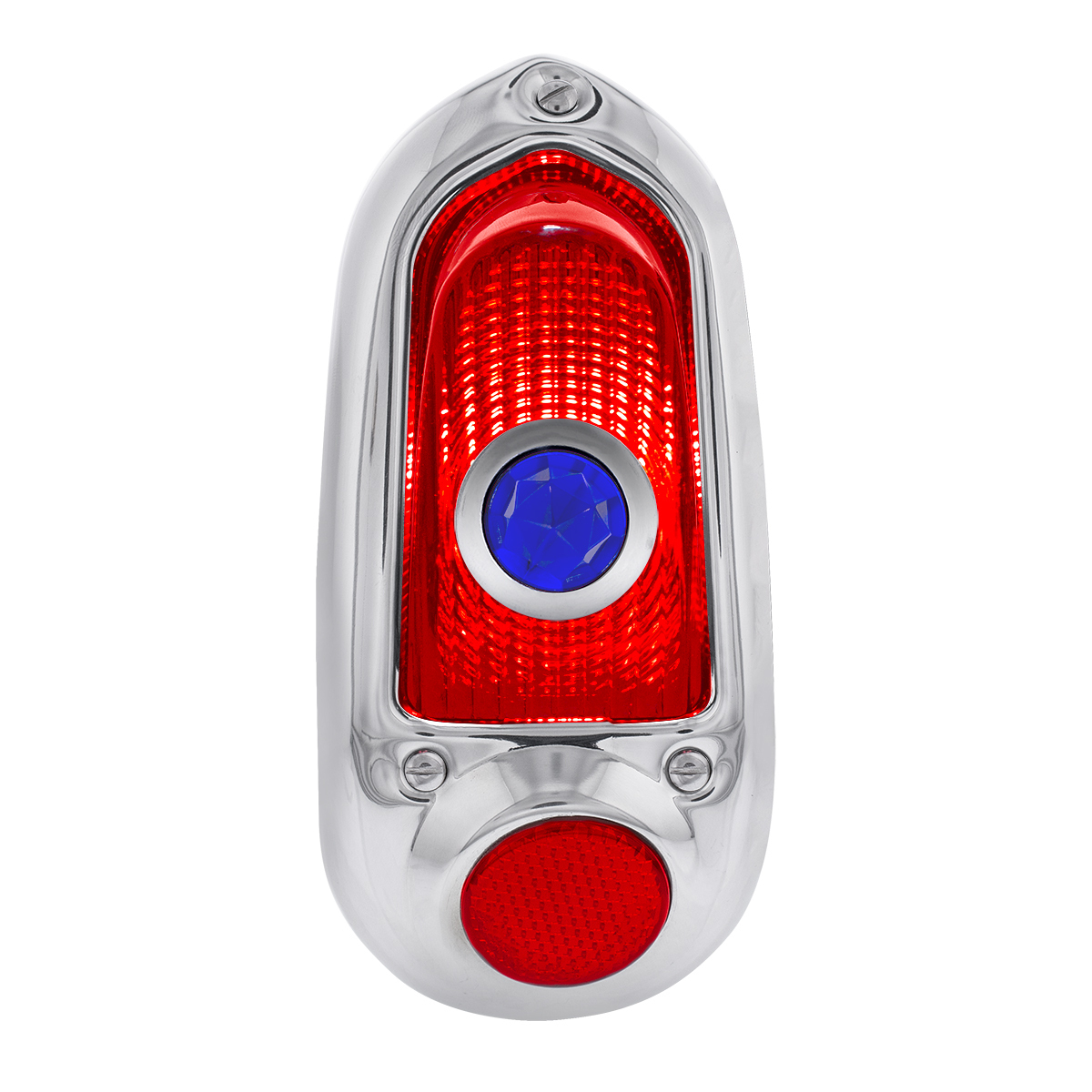 Tail Light Assembly With Stainless Steel Housing & Blue Dot For 1949-50 Chevy Passenger Car - L/H