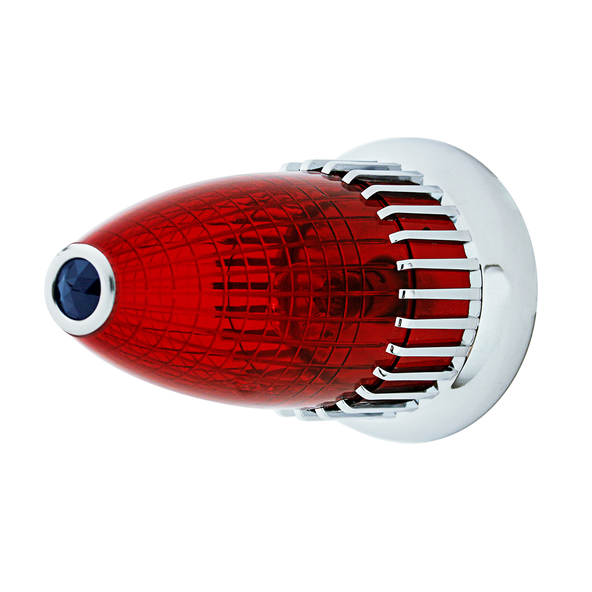 1959 Cadillac Style Tail Light With Flush Mount Bezel, Red Lens With Blue Dot