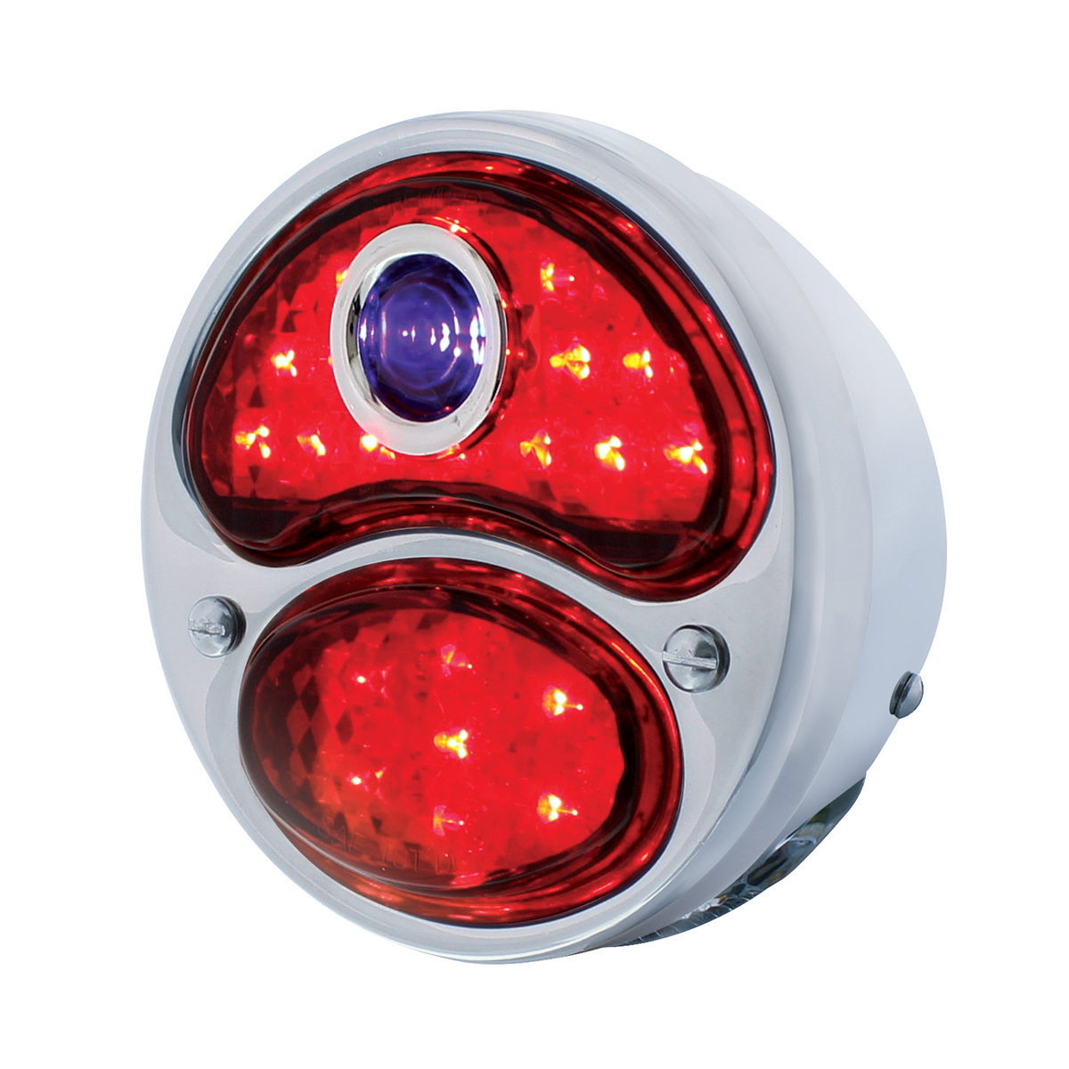 LED 12V Tail Light Assembly With SS Housing & Blue Dot For 1928-31 Ford Model A - L/H