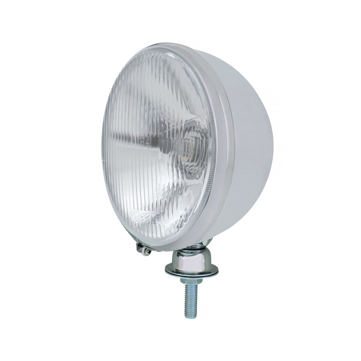 7" Chrome Kingbee Style 12V Headlight With Flat Halogen H4 Bulb (Pair)