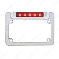 Chrome Motorcycle License Plate Frame With 3rd Brake Light - Red LED/Red Lens