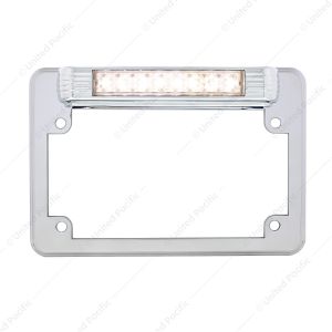 Chrome Motorcycle License Plate Frame With Back-Up Light - White LED/Clears Lens