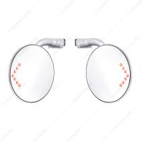 4" Curved Arm Peep Mirror Bundle With Convex Mirror Glass & LED Turn Signal (Pair)