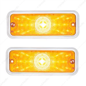 17 Amber LED Front Parking Light Set With SS Trim For 1973-1980 Chevy & GMC Truck-Amber Lens (Pair)