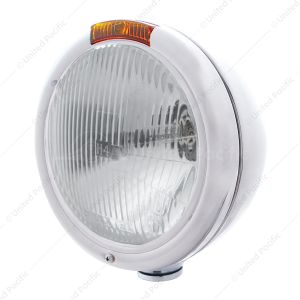 Chrome Classic Headlight H4 Bulb & Turn Signal - Amber Lens