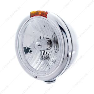 Stainless Steel Classic Headlight Crystal H4 Bulb & Turn Signal - Amber Lens