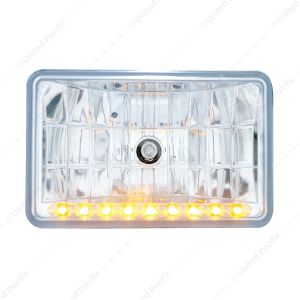 4" X 6" Crystal Headlight With 9 Amber LED Position Light - High Beam