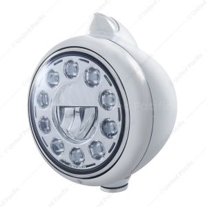 Stainless Steel Guide 682-C Headlight 11 LED Bulb & Original Style LED Signal - Clear Lens