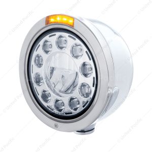Stainless Bullet Half Moon Headlight 11 LED Bulb & LED Turn Signal