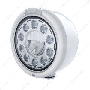Stainless Classic Half Moon Headlight 11 LED Bulb & Dual Mode LED Turn Signal