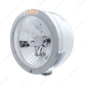 Stainless Steel Bullet Half Moon Headlight Crystal H4 Bulb & LED Turn Signal - Clear Lens