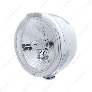 Stainless Steel Classic Half Moon Headlight Crystal H4 Bulb & LED Turn Signal - Clear Lens