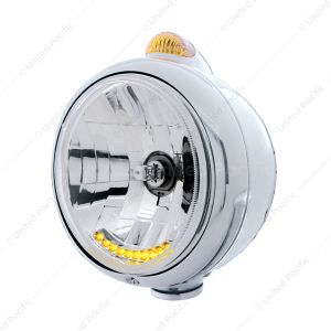 Stainless Steel Guide 682-C Headlight H4 With 6 Amber LED & Dual Mode LED Signal-Amber Lens