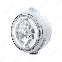 Stainless Steel Guide 682-C Headlight H4 With White LED & Dual Mode LED Signal - Clear Lens