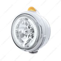 Chrome Guide 682-C Headlight H4 With White LED & Dual Mode LED Signal - Amber Lens