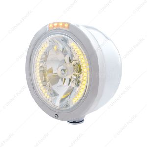 Stainless Steel Bullet Half Moon Headlight H4 With Amber LED & Signal
