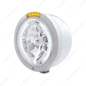 Stainless Steel Bullet Half Moon Headlight H4 With White LED & Signal