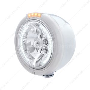 Stainless Steel Classic Half Moon Headlight H4 With White LED & Signal