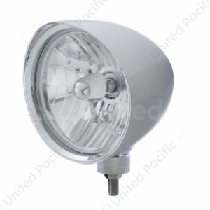 Chrome "Chopper" Headlight With Smooth Visor Crystal H4 Bulb