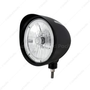 Black "Billet" Style Groove Headlight With Visor 9007 Bulb With White LED Halo Rim