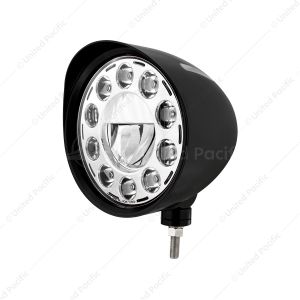Black "Billet" Style Groove Headlight With Visor 11 LED Bulb - Chrome