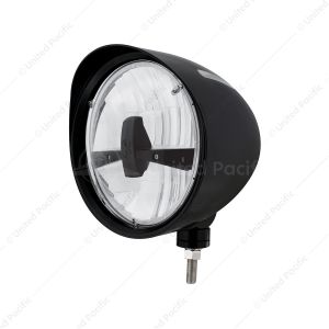 Black "Billet" Style Groove Headlight With Visor 5 LED Bulb - Blackout