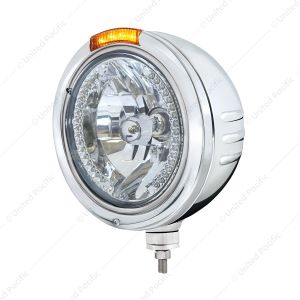 Stainless Steel Bullet Embossed Stripe Headlight H4 With Amber LED & Dual Mode LED Signal