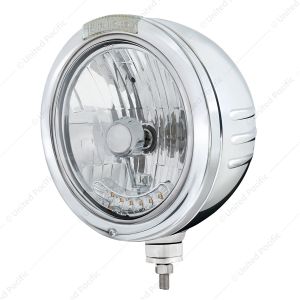 Stainless Steel Bullet Embossed Stripe Headlight H4 With 6 Amber LEDs & Dual Mode LED Signal