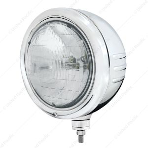 Stainless Classic Embossed Stripe Headlight Housing With H6024 Halogen Headlight