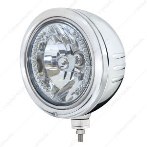 Stainless Bullet Embossed Stripe Headlight Housing With 34 White LED Crystal Halogen Headlight